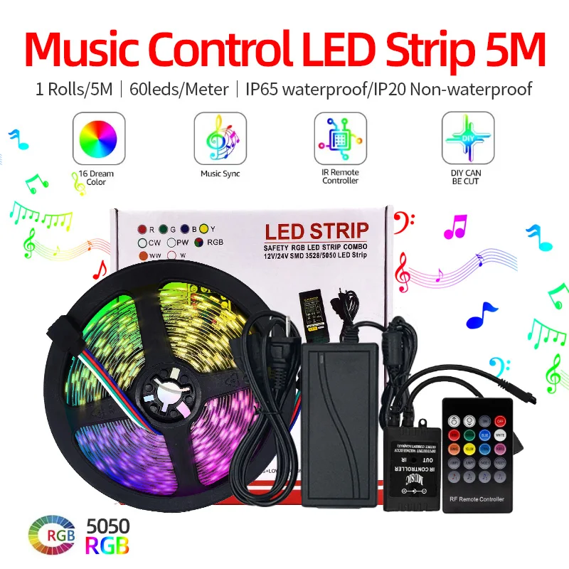 LED Light Strip 5050RGB Water-proof Intelligent Music Sound Control Lamp With Colorful Melody Atmosphere Lamp 5m Set 
LED Light Strip 5050RGB Water-proof Intelligent Music Sound Control Lamp With Colorful Melody Atmosphere Lamp 5m Set