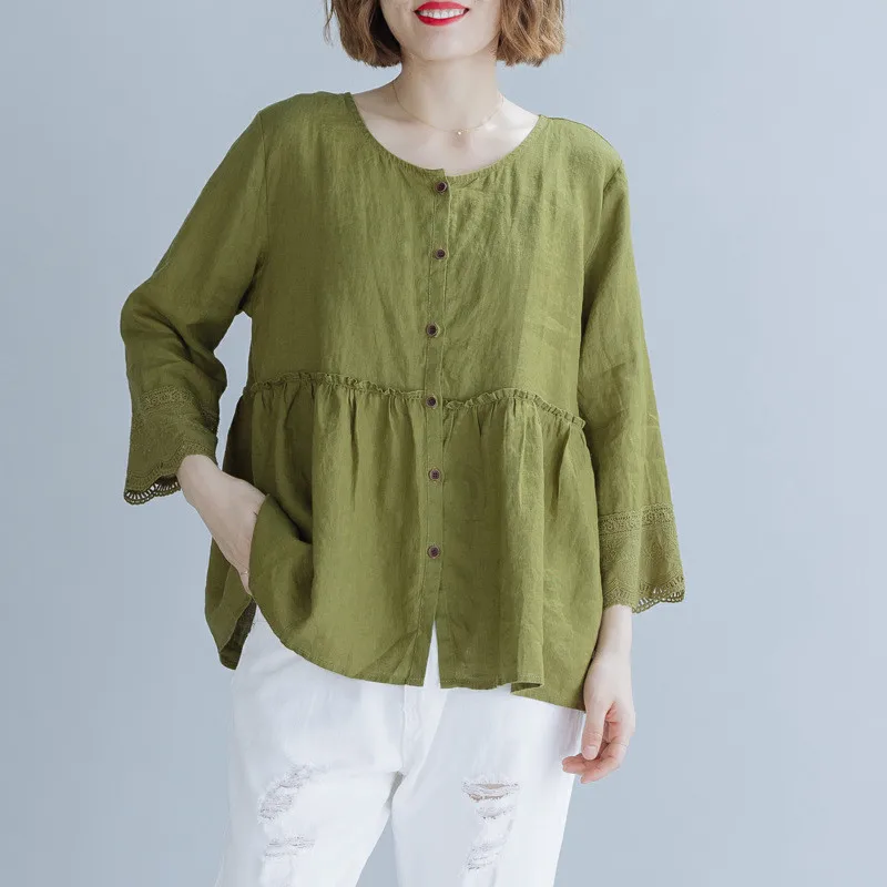 Johnature Autumn 2019 New Lace Stitching Womens Tops And Blouses Casual O-neck Long Sleeve Shirt Korean Plus Size Women Clothes 
Johnature Autumn 2019 New Lace Stitching Womens Tops And Blouses Casual O-neck Long Sleeve Shirt Korean Plus Size Women Clothes
