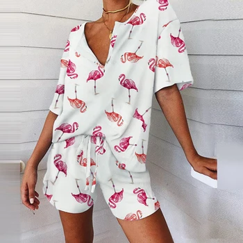 Women Short Sleeve Avocado Flamingo Print V-neck Tracksuit Short Sleeve Drawstring Pajamas Set Casual Two Piece Set
Women Short Sleeve Avocado Flamingo Print V-neck Tracksuit Short Sleeve Drawstring Pajamas Set Casual Two Piece Set