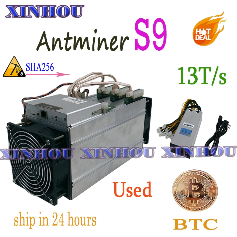 Майнер для биткоинов б/у AntMiner S9 13T SHA256 Asic 16nm Btc BCH Майнинг лучше чем T9 V9 S11 Z9 Innosilicon T2