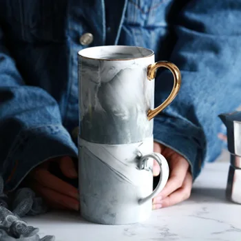 

New European Marble Grain Phnom Penh Mugs Couple Lover's Gift Ceramic Mug Milk Coffee Tea Breakfast Porcelain Cup For Gifts