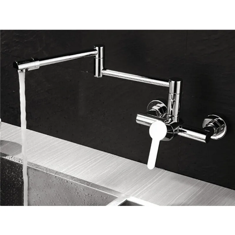 

Brass Chrome Finish Extended Hot and Cold Kitchen Sink Mixer Tap Wall Mounted Pot Filler Faucet KF999