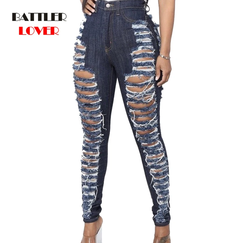 2020 Fashion Clothes Women Slim Pants Washed Ripped Hole Gradient Long Jeans Denim Sexy Regular Pants Plus Size