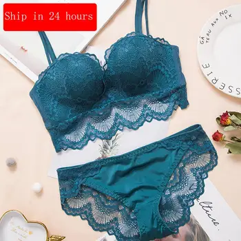 

Women Bra Briefs Set Gathering Sexy Lace Underwear Suit Push Up Bra Wire-Free Massage Contour Palm Cup Bra Set Bralette Lingerie