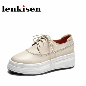 Lenkisen 2020 spring basic genuine leather simple style round toe high bottom comfotable daily wear young lady lace up shoes L02
Lenkisen 2020 spring basic genuine leather simple style round toe high bottom comfotable daily wear young lady lace up shoes L02