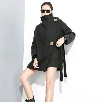XUXI 2019 Winter New Personality Black Woolen Coat Female Personality High Collar Drawstring Warm Irregular Coat FZ0277
XUXI 2019 Winter New Personality Black Woolen Coat Female Personality High Collar Drawstring Warm Irregular Coat FZ0277