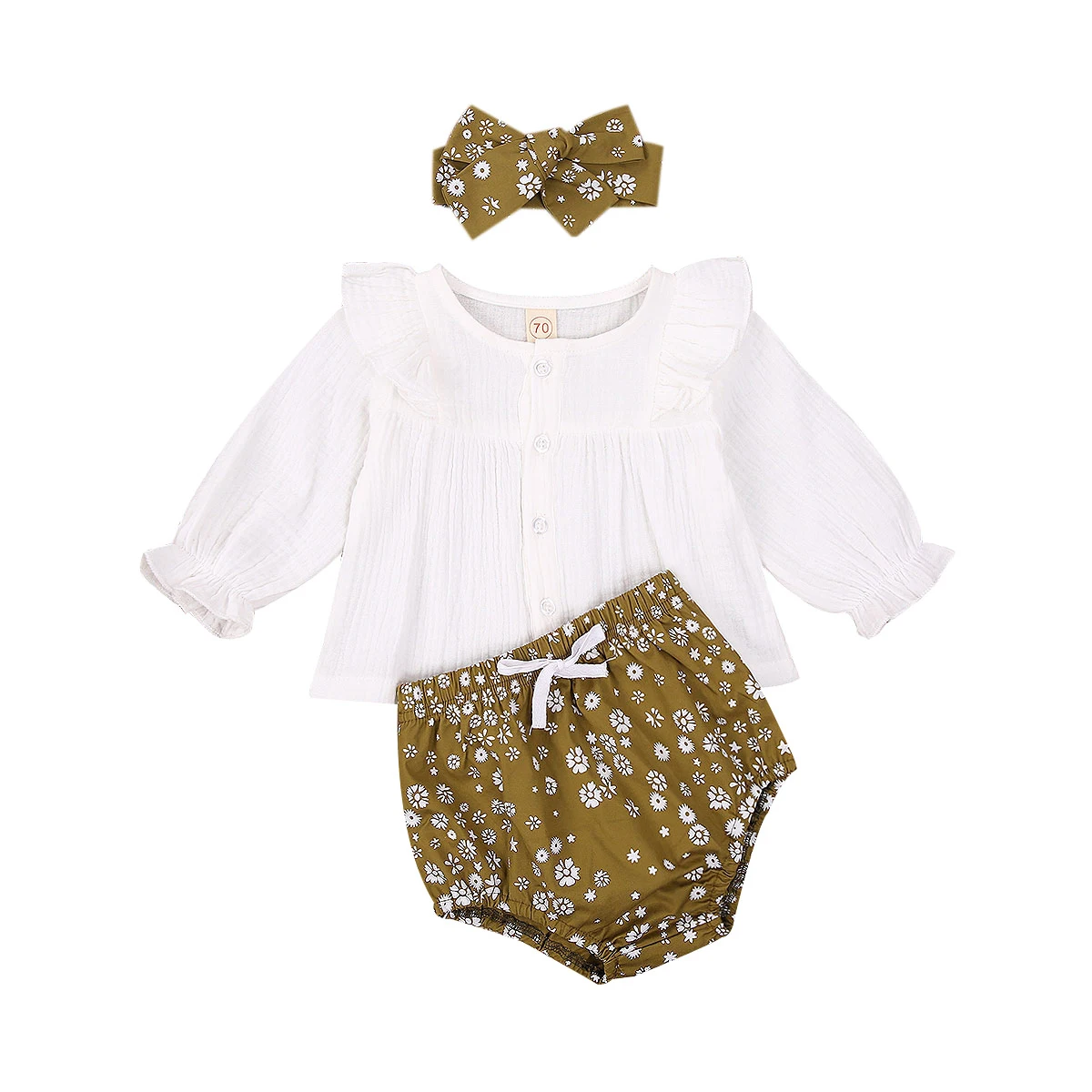 2020 New Fall Autumn Infant Baby Girls 3Pcs Set Dress-Style Single Breasted Long Sleeve Ruffled Top+Floral Print Shorts+Headband
2020 New Fall Autumn Infant Baby Girls 3Pcs Set Dress-Style Single Breasted Long Sleeve Ruffled Top+Floral Print Shorts+Headband
