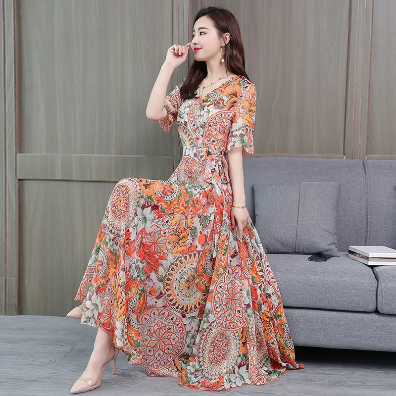 2019 Spring Summer New Style Korean-style Large Size Belly Covering Waist Hugging Slimming Dress Mid-length Middle-aged WOMEN'S
2019 Spring Summer New Style Korean-style Large Size Belly Covering Waist Hugging Slimming Dress Mid-length Middle-aged WOMEN'S