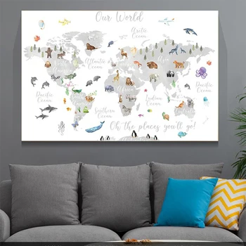 Cartoon Animal World Map Canvas Painting Posters and Prints Quadros Wall Art Picture for Kids Room Home Decoration Cuadros
Cartoon Animal World Map Canvas Painting Posters and Prints Quadros Wall Art Picture for Kids Room Home Decoration Cuadros