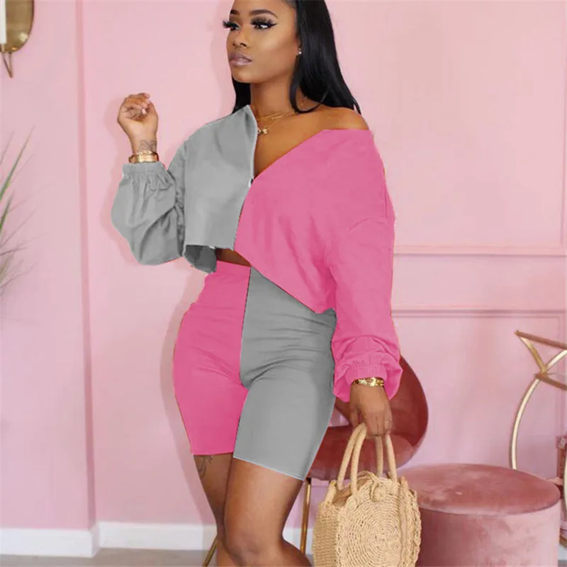 CINESSD Contrast Color Women Two Piece Set Crop Top Patchwork Off Shoulder Long Sleeve T Shirt Biker Shorts Jogging Pants Suit
CINESSD Contrast Color Women Two Piece Set Crop Top Patchwork Off Shoulder Long Sleeve T Shirt Biker Shorts Jogging Pants Suit