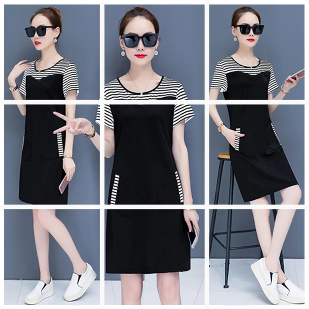Spring And Summer Dress Large Size Dress Slimming Casual Mid-length Straight Skirt Joint Short Sleeve yuan ling qun
Spring And Summer Dress Large Size Dress Slimming Casual Mid-length Straight Skirt Joint Short Sleeve yuan ling qun