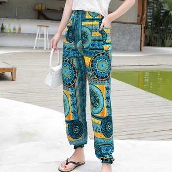 Summer Women Thin Print Pants Korean Cotton Linen Elastic Waist CasualPants Straight High Waist Pants Trousers Plus Size 4XL 
Summer Women Thin Print Pants Korean Cotton Linen Elastic Waist CasualPants Straight High Waist Pants Trousers Plus Size 4XL
