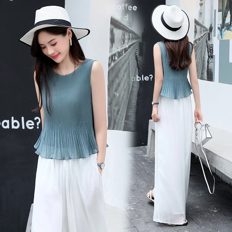 Elegant Fashion Piece Chiffon Loose Pants Set 2019 Summer New Style Vest Sweater Elegant Trousers Suit Skirt
Elegant Fashion Piece Chiffon Loose Pants Set 2019 Summer New Style Vest Sweater Elegant Trousers Suit Skirt