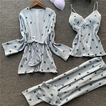 Women's dressing gown cotton pajamas women's fresh ladies home service three-piece sweet sling elegant nightgown long sleeves
Women's dressing gown cotton pajamas women's fresh ladies home service three-piece sweet sling elegant nightgown long sleeves