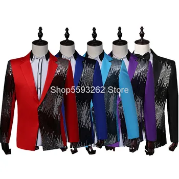 

Men Performance Suit Coat Sequins Suit Stage Gradient Lightning Host Mc Nightclub Bar Singer Top