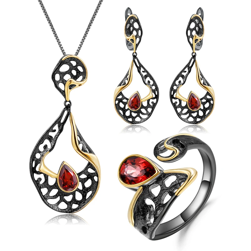 GEM'S BALLET Spiral Irregular Hollowing Ring Earring Pendant Set 925 Sterling Silver Natural Garnet Handmade Set Women Jewelry
GEM'S BALLET Spiral Irregular Hollowing Ring Earring Pendant Set 925 Sterling Silver Natural Garnet Handmade Set Women Jewelry