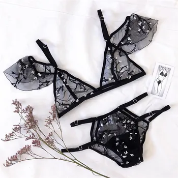 Women Ladies Lingerie Flower Embroidery Black Net Yarn Transparent Sexy Women Intimates Underwear Bra Briefs Women Lingerie 
Women Ladies Lingerie Flower Embroidery Black Net Yarn Transparent Sexy Women Intimates Underwear Bra Briefs Women Lingerie