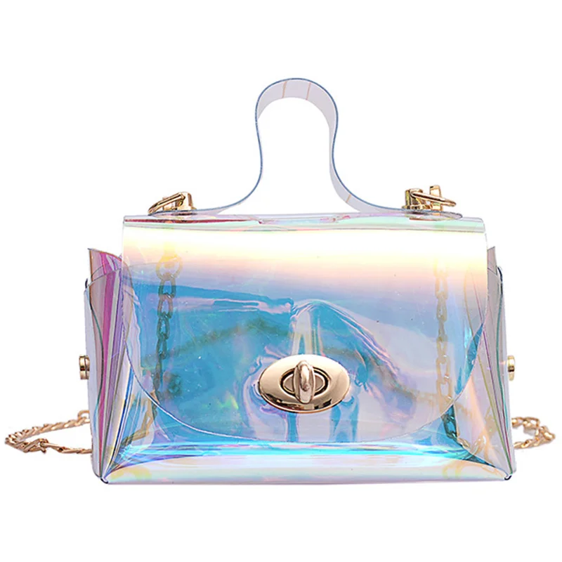 New Fashion Personality Wild Transparent Jelly Chain Shoulder Slung Small Square Bag |