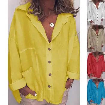 Women Casual Solid Button V-Neck Pocket Long Sleeve Cotton Top Shirt
Women Casual Solid Button V-Neck Pocket Long Sleeve Cotton Top Shirt