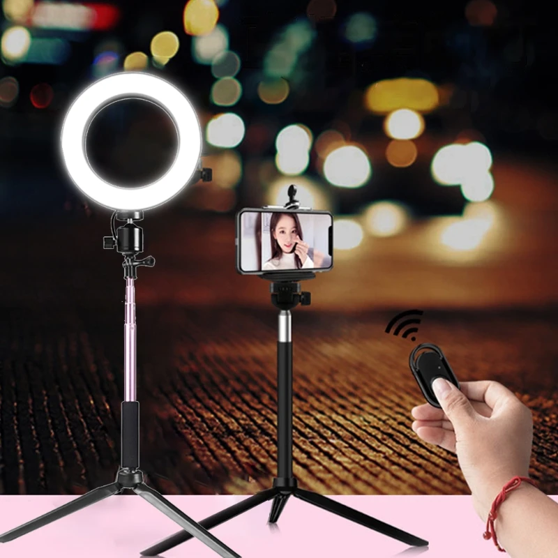 

14.5cm/16cm/20cm LED Ring Lamp with Tripod Stand and Selfie Stick Kit Mobile Phone Live Broadcast Selfie Fill Light Vlog Video