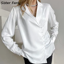 Sister Fara Spring Elegant Satin Shirt New Women's Notched Slim Solid Blouses Tops Autumn Ladies Casual Single Breasted Blouse
Sister Fara Spring Elegant Satin Shirt New Women's Notched Slim Solid Blouses Tops Autumn Ladies Casual Single Breasted Blouse