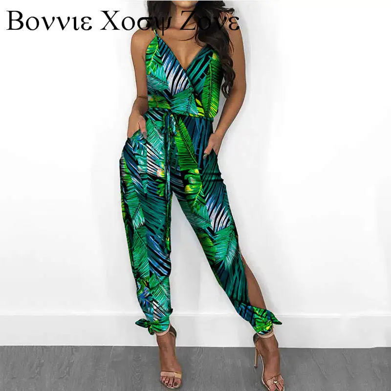 Holiday Beach Wear 2022 Summer Overalls V Neck Sleeveless Green Tropical & Floral Print Slit Tied Detail Jumpsuit With Pockets
Holiday Beach Wear 2022 Summer Overalls V Neck Sleeveless Green Tropical & Floral Print Slit Tied Detail Jumpsuit With Pockets