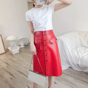 Genuine Leather skirt women with button red and black sheepskin midi pencil skirt 2020 new fashion office ladies skirts womens
Genuine Leather skirt women with button red and black sheepskin midi pencil skirt 2020 new fashion office ladies skirts womens