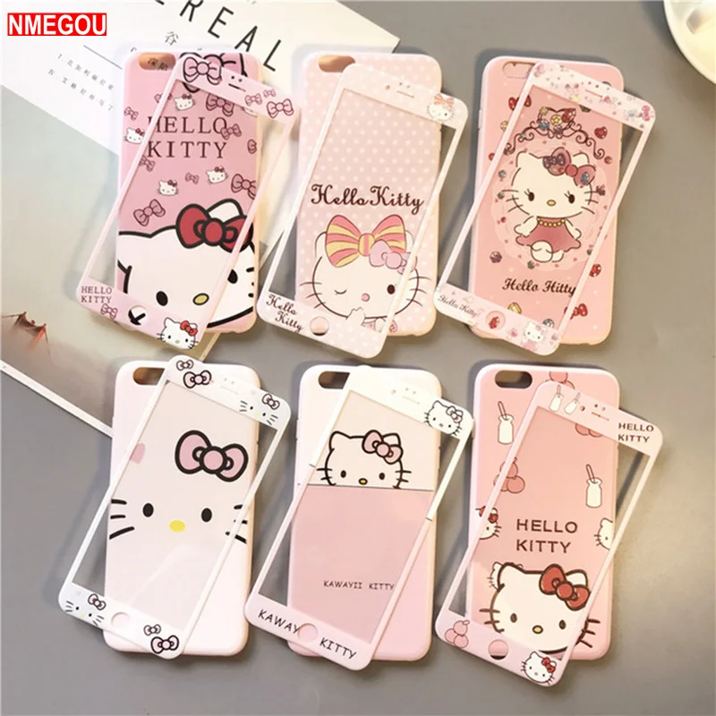 360 Cute Cartoon Hello Kitty Cat Soft Back Cover for IPhone XR XS Max X 10 8 7 6 6s Plus Phone Case + Tempered Glass Front Film
360 Cute Cartoon Hello Kitty Cat Soft Back Cover for IPhone XR XS Max X 10 8 7 6 6s Plus Phone Case + Tempered Glass Front Film
