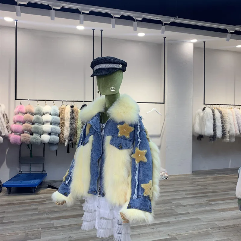 denim jacket with fur real fox fur star (3)