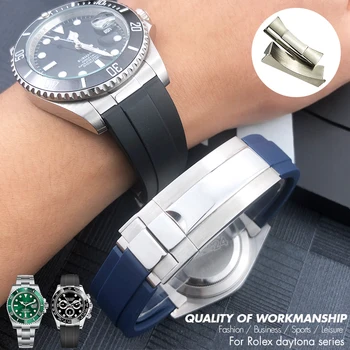 Metal Curved End 20mm 21mm Rubber Silicone Watchband Fit for Rolex Submariner Yacht Master GMT Hulk Daytona Sport Watch Strap