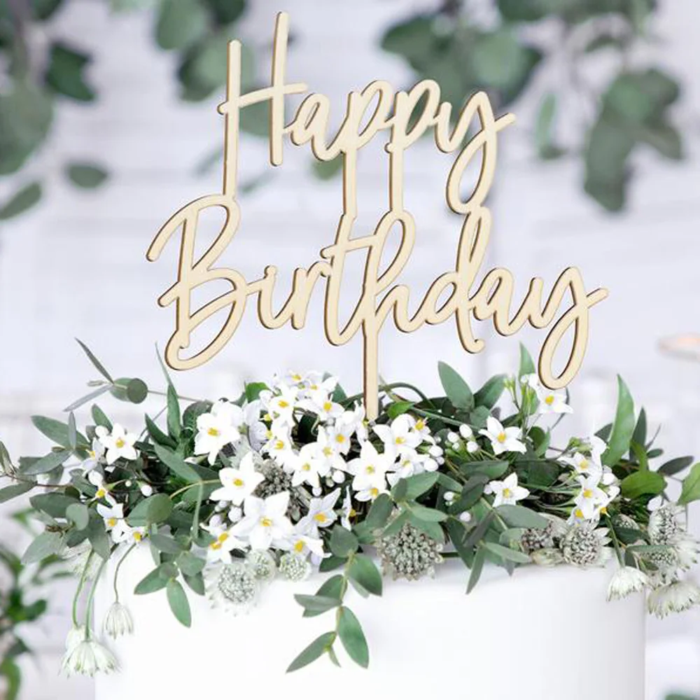 Деревянный Топпер для торта "Happy Birthday" деревянный розовое золото С Днем