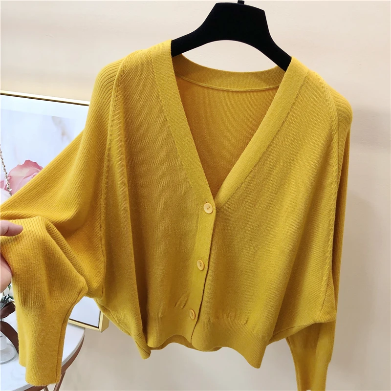 Lazy style knitted cardigan women loose Batwing sleeve V-neck sweater long solid tops 2022 spring |