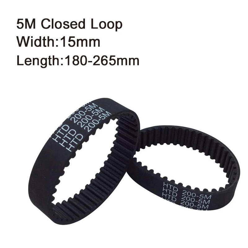 

HTD 5M Rubber Timing Belts Closed-Loop 180/200/205/225/230/240/245/250/255/260/265 mm Length 15mm Width Industrial Timing Belt