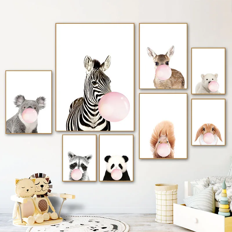 

Panda Giraffe Elephant Baby Animal Posters for Kids Room Zebra Nursery Canvas Poster Animals Picture for Kids Room Wall Art