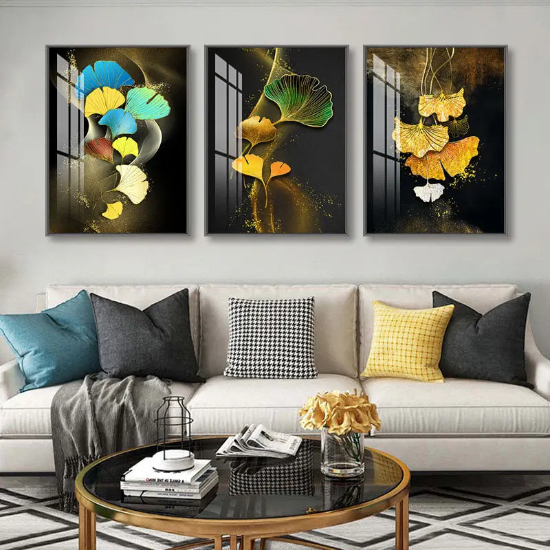 Abstract Golden Plant Leaves Picture Wall Poster Nordic Canvas Print Painting Blue Green Style Cuadros Living Room Home Decor | Дом и сад
