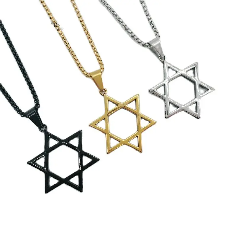 

2024 new Black Knight solomon seal Star of David necklace pendant Stainless steel Jewish Magen David Hexagram hip hop necklace