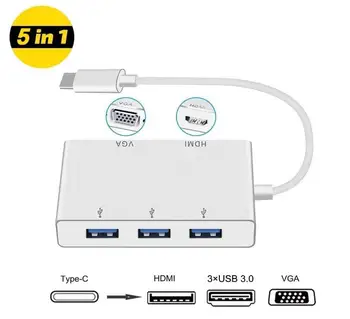 USB Type C to HDMI/VGA/3 x USB 3.1 Type C HUB Adapter, iBacakys USB C HUB ,USB C HDMI Digital AV Multi-port Adapter
USB Type C to HDMI/VGA/3 x USB 3.1 Type C HUB Adapter, iBacakys USB C HUB ,USB C HDMI Digital AV Multi-port Adapter