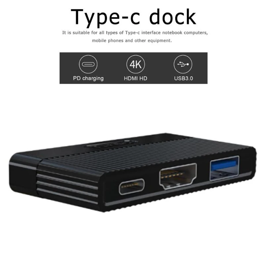 Type C To HDMI USB 3.0 PD 3 IN 1 USB C Dock Type C HUB For MacBook Air Pro USB-C HUB Splitter 3 Port HUB Adapter For Laptop Hab
Type C To HDMI USB 3.0 PD 3 IN 1 USB C Dock Type C HUB For MacBook Air Pro USB-C HUB Splitter 3 Port HUB Adapter For Laptop Hab
