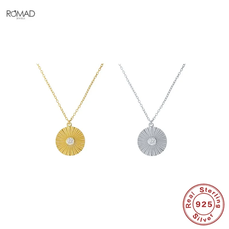 

ROMAD Retro Round Pendant Necklace For Women Girl Gift Fashion Flower Zircon Chain Collares Silver 925 Jewelry bijoux femme