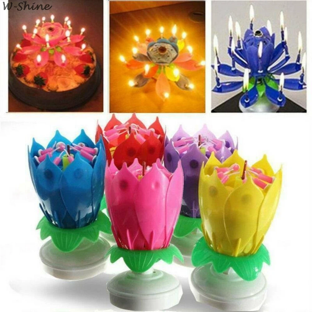 Innovative Cake Musical Candle Lotus Flower Rotating Happy Birthdays Party DIY Decoration Candles For Birthday Gift | Дом и сад