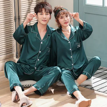 Spring autumn couple men women's lovers silk sleepwear men's long sleeve pajamas twinset loungewear pyjama nightwear
Spring autumn couple men women's lovers silk sleepwear men's long sleeve pajamas twinset loungewear pyjama nightwear