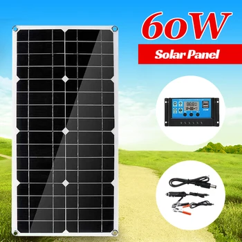 60W 18V USB DC Solar Panel 20/40/60A Controller Solar Charger 2V/5V DC flexible Crocodile Clip for Car Battery Single Crystal
60W 18V USB DC Solar Panel 20/40/60A Controller Solar Charger 2V/5V DC flexible Crocodile Clip for Car Battery Single Crystal