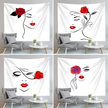 Simple Line Wrawing Women With Rose Tapestry Wall Hanging Red And White Hippie Carpet Decor For Living Room Bedroom Bedspread
Simple Line Wrawing Women With Rose Tapestry Wall Hanging Red And White Hippie Carpet Decor For Living Room Bedroom Bedspread