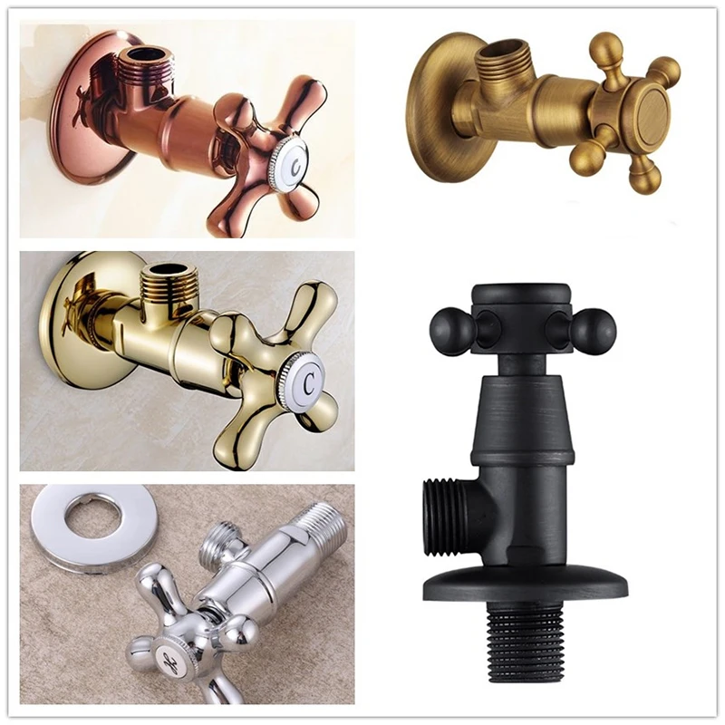 

European antique Brass Angle Valve Golden Water Stop Valve G1/2" Rose Gold Filling Valves Black Hot and Cold Water Inlet Valves