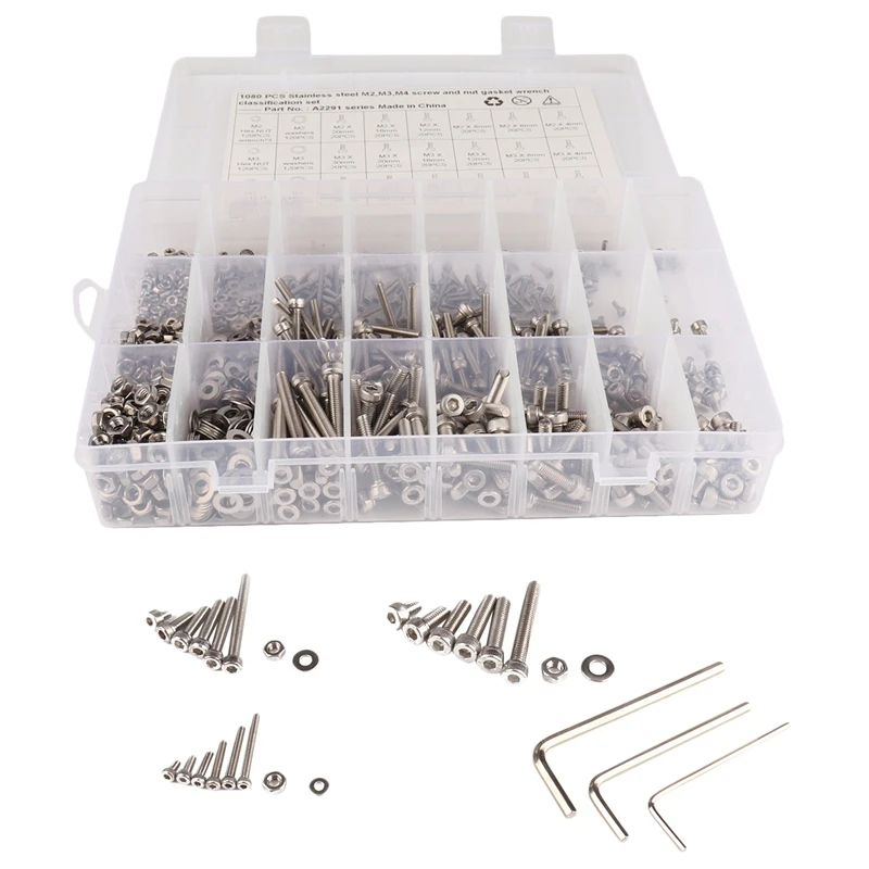 Hot 1080PCS Stainless Steel M2 M3 M4 Screw Bolts & Nuts And Washer Set Hex Head Cap 
Hot 1080PCS Stainless Steel M2 M3 M4 Screw Bolts & Nuts And Washer Set Hex Head Cap