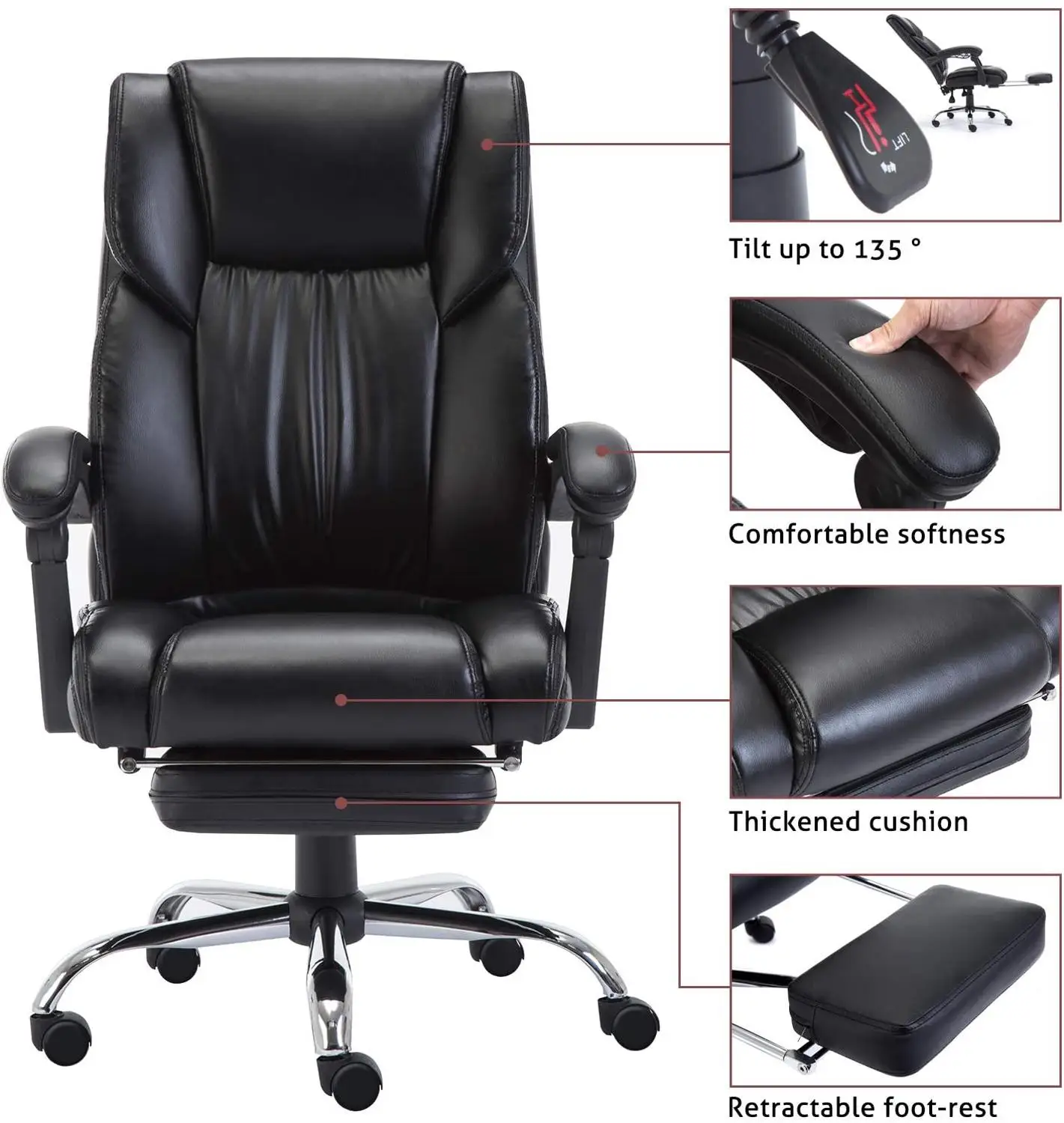 Ergonomic Office Executive Chair with Foldable Upholstered Footrest Computer Chair Adjustable and Reclining Backrest
Ergonomic Office Executive Chair with Foldable Upholstered Footrest Computer Chair Adjustable and Reclining Backrest