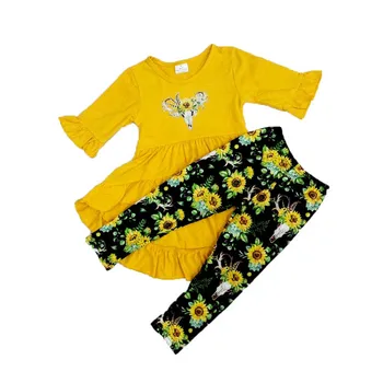 

Wholesale/retail toddler baby girls clothes outfits cute top sunflower pants 2 pcs sets kids boutique children's clothing suit