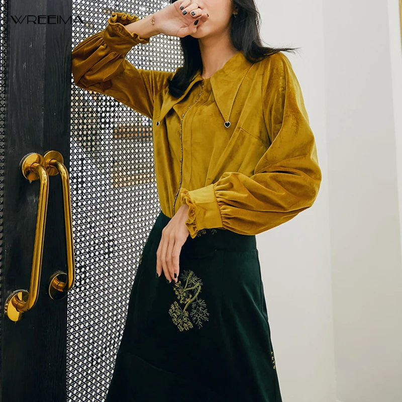 wreeima Yellow Velour Tops Female Lapel Collar Lantern Long Sleeve Shirts Blouse Women 2019 autumn winter Loose Fashion New
wreeima Yellow Velour Tops Female Lapel Collar Lantern Long Sleeve Shirts Blouse Women 2019 autumn winter Loose Fashion New