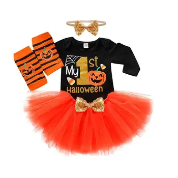 Newborn Baby Set Girl Comfort Soft Long sleeves Halloween Korean Lovely 4pcs Clothes Pumpkin Tops Skirt Kneecap Headwear 
Newborn Baby Set Girl Comfort Soft Long sleeves Halloween Korean Lovely 4pcs Clothes Pumpkin Tops Skirt Kneecap Headwear