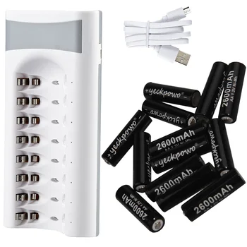 

8~20 pcs AA batteries nimh rechargeable 2A battery 2600mah 1.2V low self-discharge ni-mh & AA charger USB 8 slots Safe charger